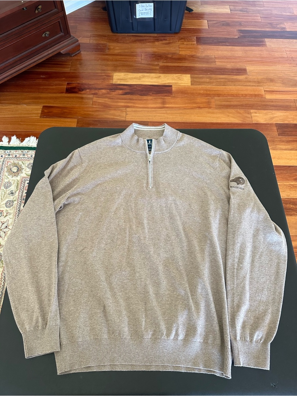 johnnie-O Men's Zip Mock Sweater in Taupe Heather Big Horn Golf Club Logo XL